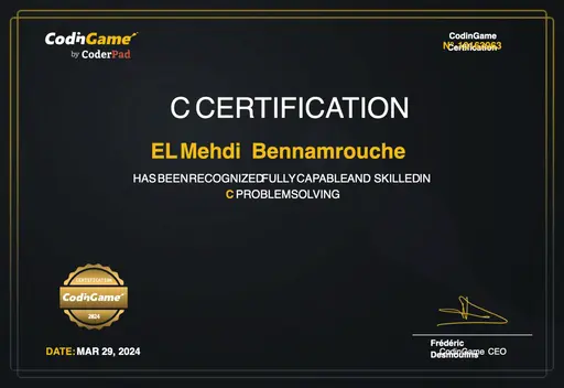 alphaben - Coding Game C Certificate
