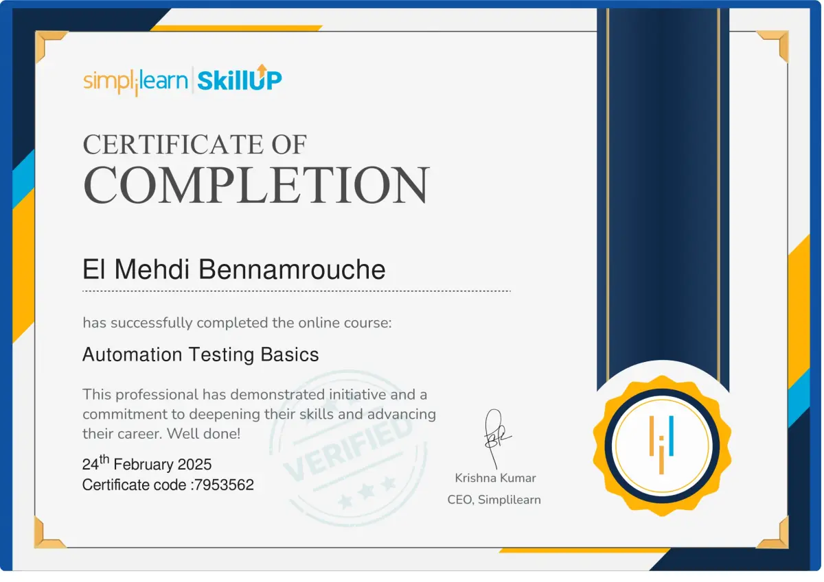 alphaben - Simplilearn Automation Testing Certificate