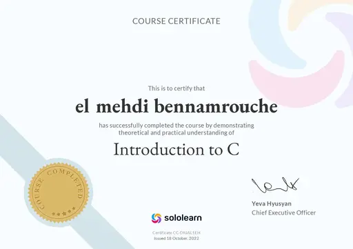alphaben - SoloLearn C Certificate